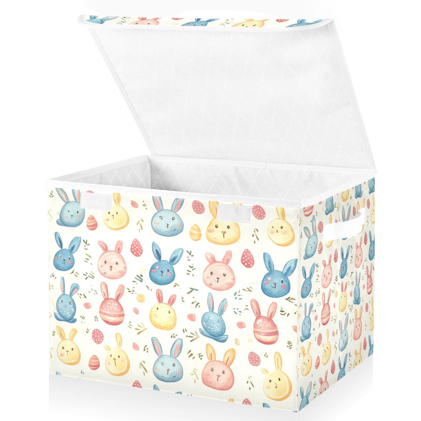 Easter Rabbits and Leaves Storage Basket for Shelves Foldable Container Organizer for Organizing Toys Clothes Books with Handles