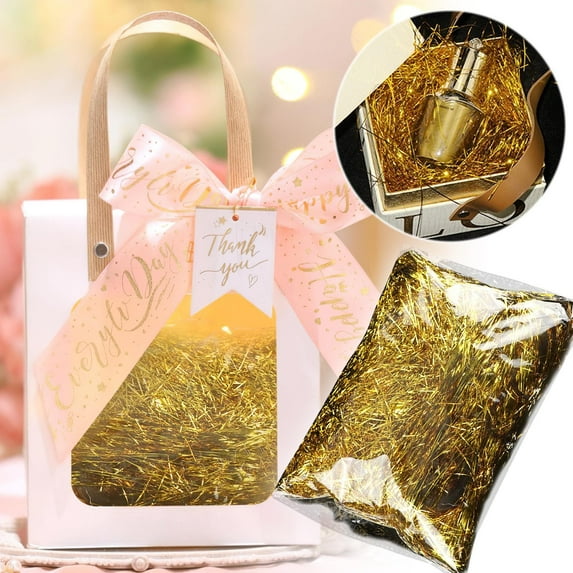 Easter Raffia Grass Easter Baskets Fillers, Gift Bag Filler Valentine Shredded Paper, Wedding Party Gift Filler Gold Raffia Paper,100g/0.22Lb