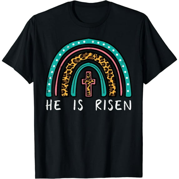 Easter Rainbow He Is Risen Religious Christian Girls T-Shirt