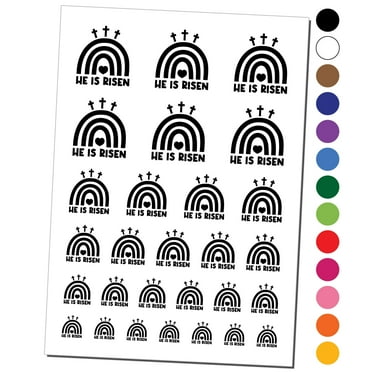 Easter Rainbow He is Risen Three Crosses Water Resistant Temporary Tattoo Set Fake Body Art Collection - Black