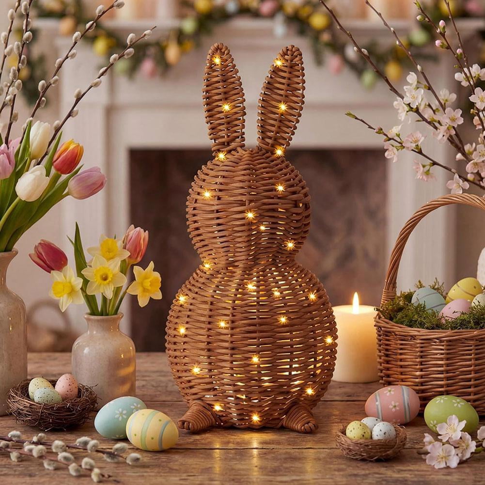 Easter Rattan Bunny with Lighted 13.8 Inch Morden Woven Rabbit Tabletop ...