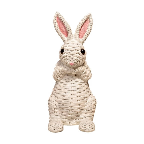 Easter Rattan Effect Resin Bunny Easter Decor,Table Rabbit Easter Decorations,Spring Bunnies Decoration Statue Figurine for Home Farmhouse (6 inch, Stand)