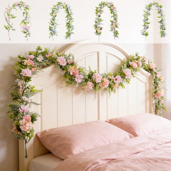 Easter Rattan Vines Door Hanging Decor, Bendable Colorfast Spring Floral Leaves Branches Vines, Colorful Faux Greenery for Indoor Outdoor Home Door Lintel Wall Fence Patio Porch Decor, A