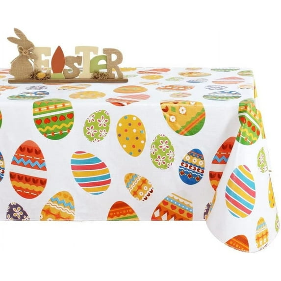 Easter Rectangle Table Cloth - 60x120 Inch Waterproof Colorful Egg Pattern Tablecloth Vinyl Wipe Clean Table Cover for Dining, Easter Dinner, Kitchen, Holiday Party