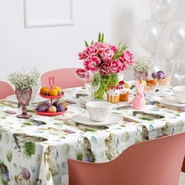 Easter Rectangle Tablecloth 60 x 102 Inch Watercolor Easter Bunny Rabbit Egg Table Cover Spring Holiday Fabric Table Cloth for Picnic Birthday Baby Shower Dinner Table Decoration