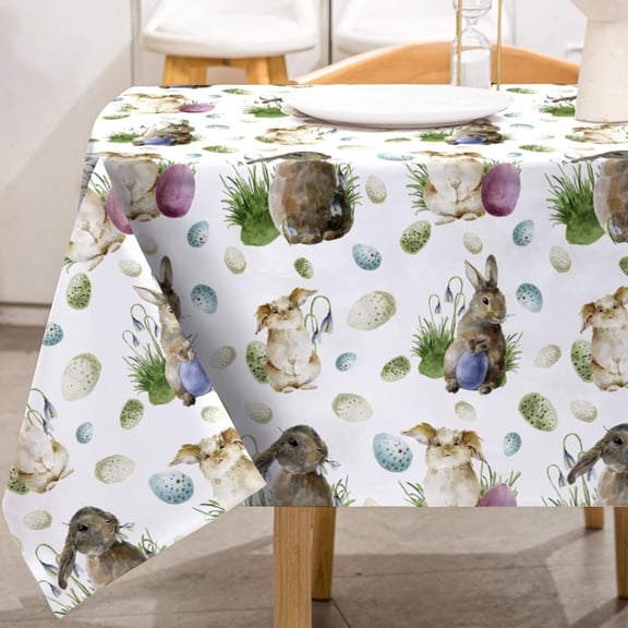 Easter Rectangle Tablecloth 60x102 Inch Watercolor Easter Bunny Rabbit Egg Table Cover Spring Holiday Fabric Table Cloth for Picnic Birthday Baby Shower Dinner Table Decoration