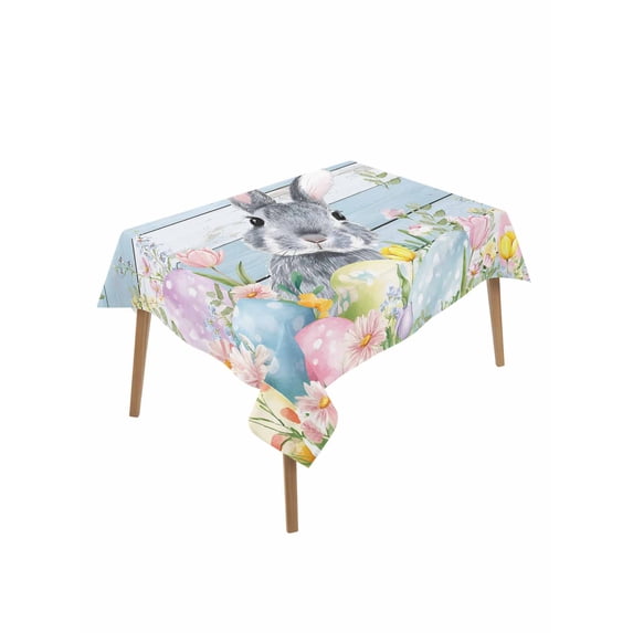 Easter Rectangle Tablecloth, Country Spring Bunny Eggs Botanicals Wooden Plank Waterproof & StainResistant Tablecloth, Washable Oil-proof Table Cover for Dining/Party/Wedding/Camping/Buffet 60x84 In