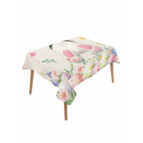 Easter Rectangle Tablecloth, Country Spring Rabbit Feet Eggs Botanical Flowers Waterproof & StainResistant Tablecloth, Washable Oil-proof Table Cover for Dining/Party/Wedding/Camping/Buffet 52x70 In