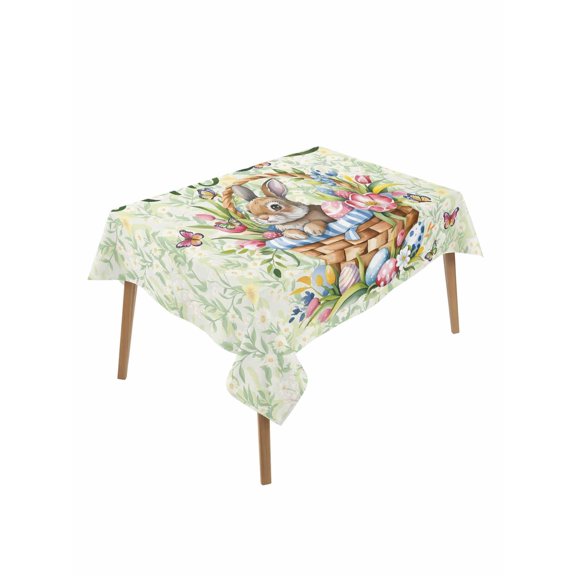 Easter Rectangle Tablecloth, Spring Floral Easter Eggs Bunny Tulip Butterfly Waterproof & StainResistant Tablecloth, Washable Oil-proof Table Cover for Dining/Party/Wedding/Camping/Buffet 60x84 In