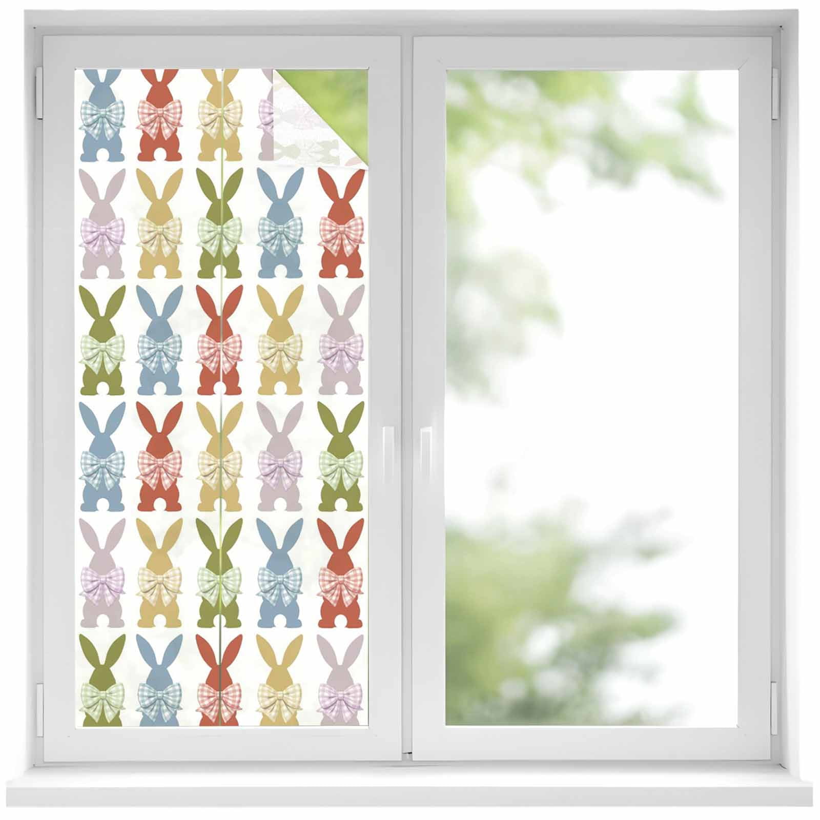 Easter Red Blue Rabbits Window Privacy Film, Purple Yellow Green Bow ...