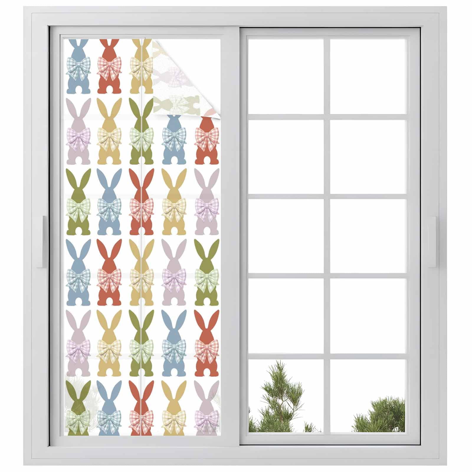 Easter Red Blue Rabbits Window Privacy Film, Purple Yellow Green Bow ...