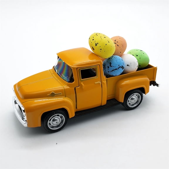 Easter Red Truck Decoration,Vintage Farmhouse Metal Trucks Green Red Pickup Tiered Tray Decor for Tabletop Home Kitchen Centerpiece Decorations,Easter Truck with Color Eggs Decor