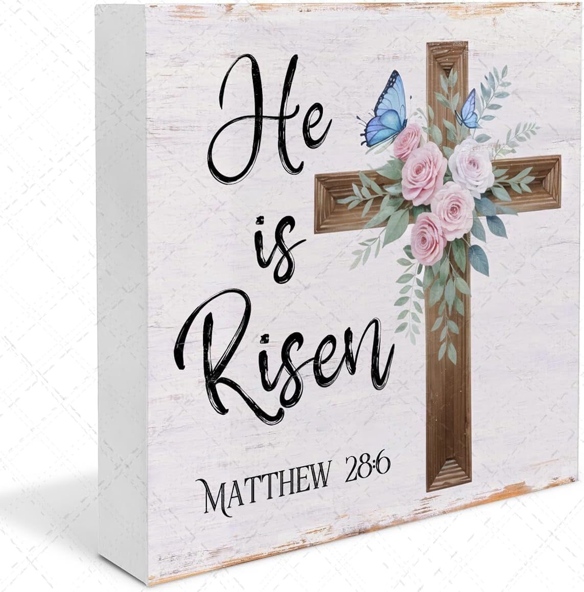 Easter Religious Desk Decor,Matthew 28:6 Wood Box Sign,He is Risen ...