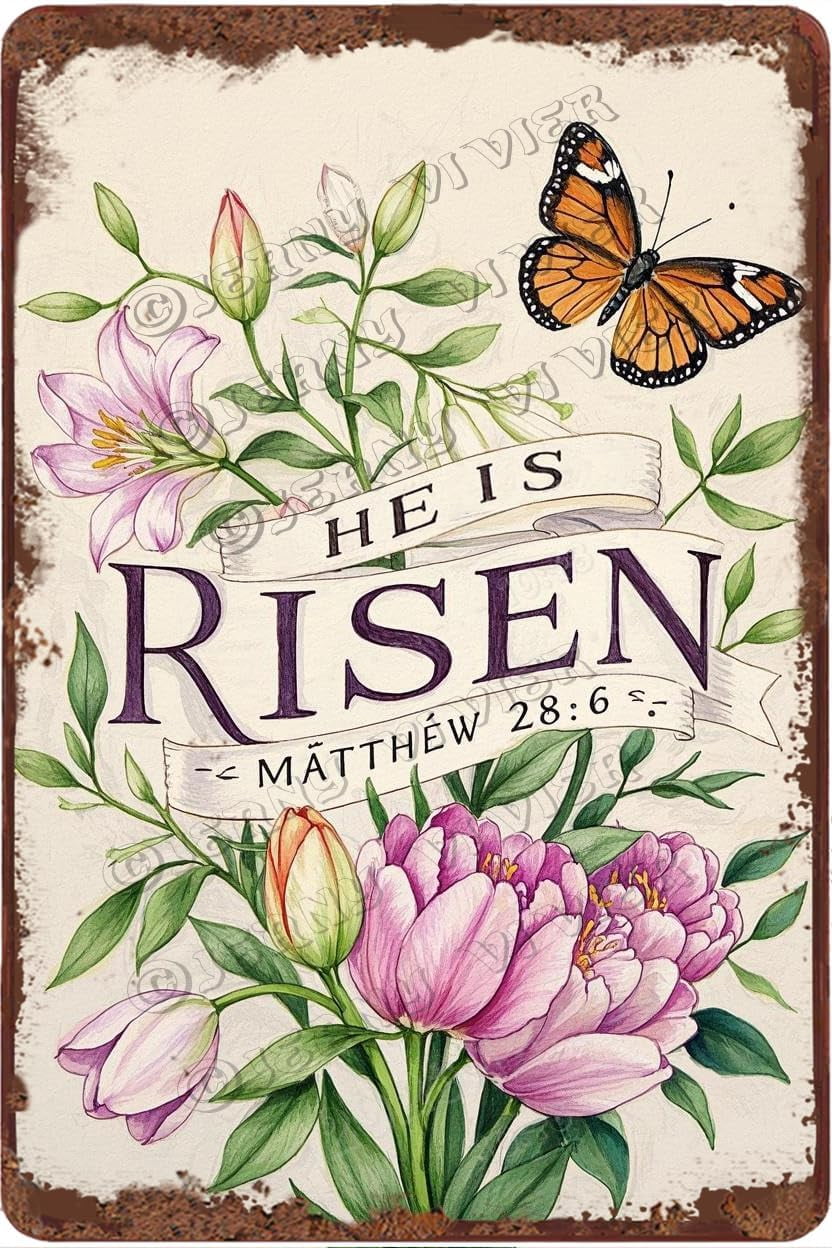 Easter Religious Metal Sign, He is Risen Matthew 28:6 Sign, Spring ...