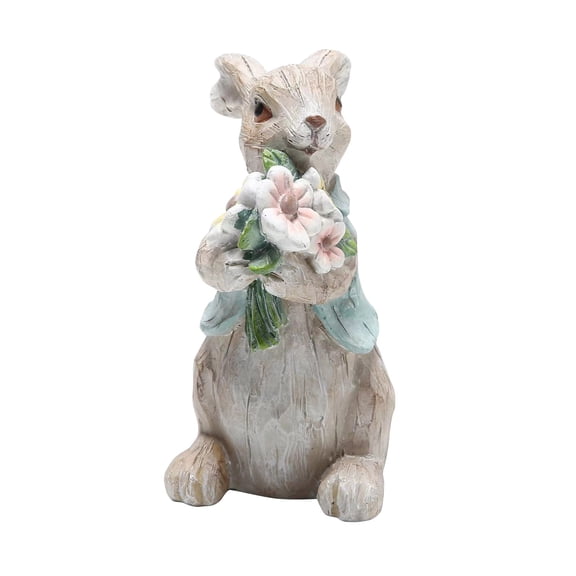 Easter Resin Bunny Figurine 5.51in Farmhouse Tabletop Spring Home Decorations Rustic Cottage Shelf Mantel