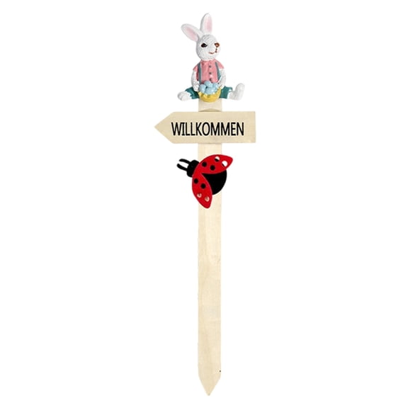 Easter Resin Rabbit Wooden Welcome Yard Sign For Festival Outdoor Garden Patio Decoration