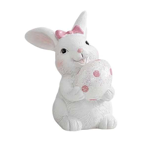 Easter Resin Tilted Head Bunny Mini Decor Statue, Tabletop Desktop Ornament, Cute Spring Decoration, Small Figurine for Home Shelf Office Easter Decor,B