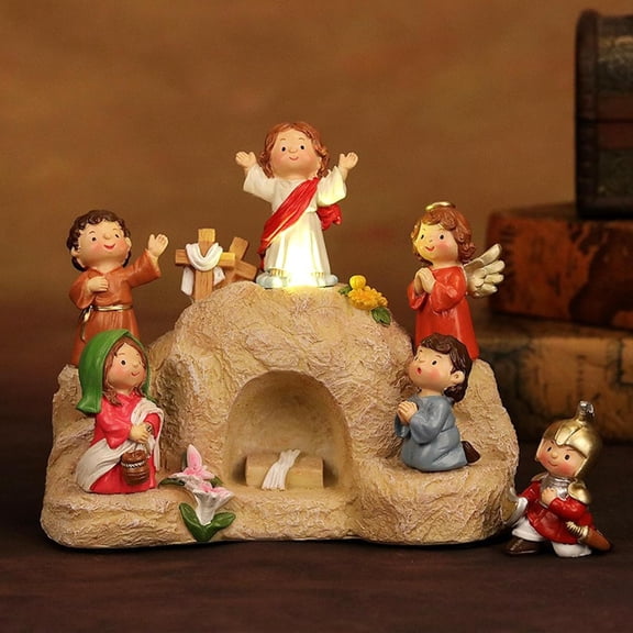 Easter Resurrection Scene Set of 7, Resin Jesus Resurrection Set, Easter Resurrection Scene Statues, Easter Tabletop Scene Decor, Spring Christian Home Figurine for Easter Decorations(Cartoon)