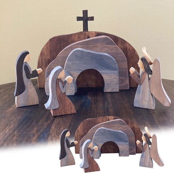 Easter Resurrection Scene Set, Easter Scene Wooden Decor, Set of 6 Empty Tomb Easter Scene, Jesus Tomb Easter Scene Set, Suitable for Religious Home Office Desktop Decor