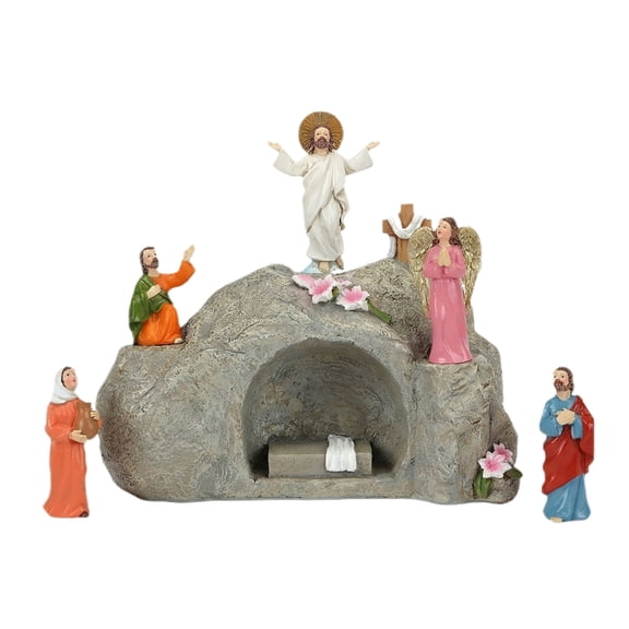 Easter Resurrection Scene Set He Is Risen Empty Tomb Jesus Figurines,Christian Religious Easter Decor Statue,Resurrection Nativity Scene Tabletop Decoration for Church Home Office, Easter Gift
