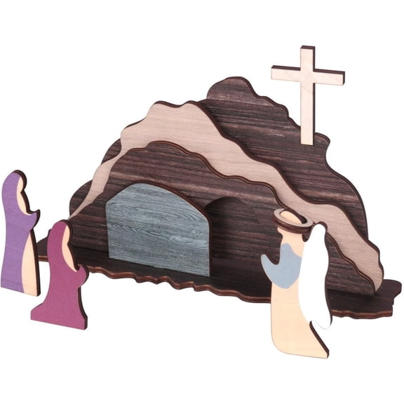 Easter Resurrection Scene Set, Wooden Easter Tomb Religious Scene for Table, Christ Centered Jesus Nativity Figurines for Spring Christmas Christian Crafts Office Home Gifts for JEWLALO
