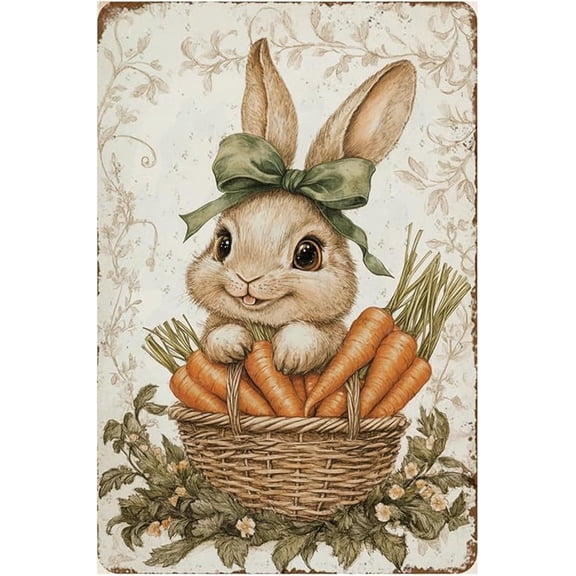 Snowsun Easter Rabbit Metal Sign Easter Vintage Tin Sign Retro Sign Easter Decor for Home Bar Living Room Easter Wall Decor 8x12 Inch