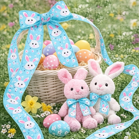 Easter Ribbon Wired 180x1.97in, Easter Eggs Wired Edge Ribbon for Easter Baskets Crafts Wrapping Wreath Bow DIY Decorative