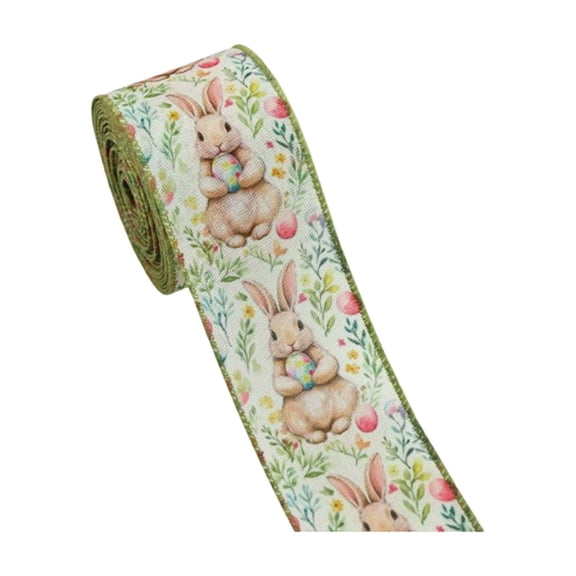 Easter Ribbon Wired Roll 2.48 Inch x 180 Inch, Bunny Egg Plaid Easter Ribbon for Crafts Spring Wreath Gift Wrapping Bow Decoration (A)