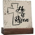 thumbnail image 1 of Easter He is Risen Ceramic Table Sign, He is Risen Easter Decor, Christian Desk Decor, Religious Easter Christian Bible Verse Cross Ceramic Table Sign for Office Home Shelf Tabletop Decor, 1 of 6