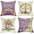 thumbnail image 1 of Easter He is Risen Decorative Throw Pillow Covers 18 x 18 Set of 4, Jesus is The Reason Religious Faith Cross Church Outdoor Pillowcase, Lily Flower Dove Purple Cushion Case Home Decor, 1 of 6