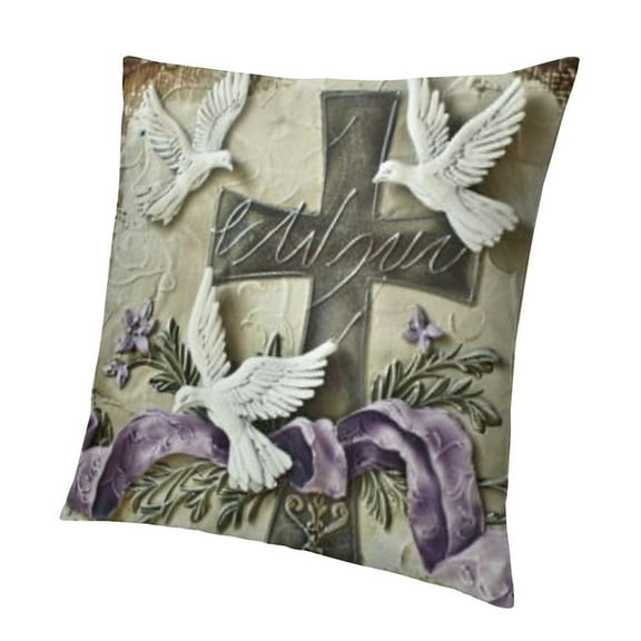 Easter He is Risen Decorative Throw Pillow CoversJesus is The Reason Religious Faith Cross Church Outdoor Pillowcase, Lily Flower Dove Purple Cushion Case Home Decor