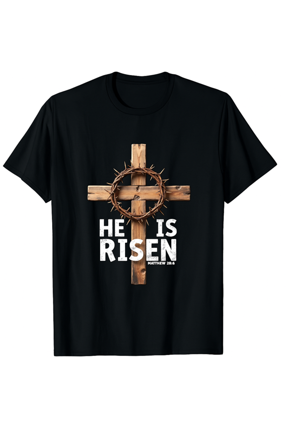 Easter Risen Lord Faith Cross Crown Of Thorns Short Sleeve T-Shirt for Women Men Religious Holiday Church Gift Top