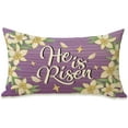thumbnail image 1 of Easter He is Risen Lumbar Decorative Rectangle Pillow Cover 12 x 20, Religious Lily Flower Purple Porch Patio Outdoor Pillowcase, Jesus Floral Seasonal Sofa Couch Cushion Case Home Decor, 1 of 6