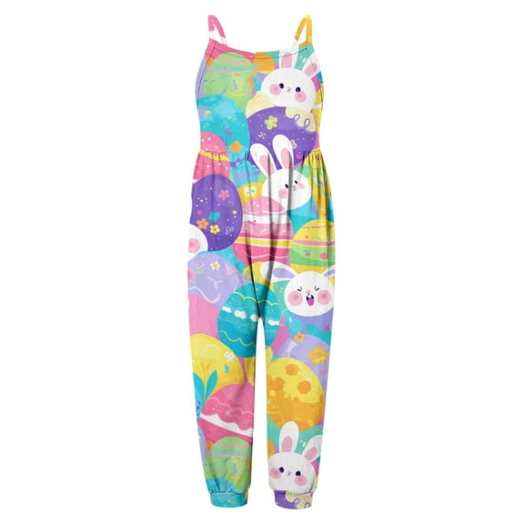 Easter Romper Girls Kids Girl Summer Rompers for Girls Sleeveless Overalls with Side Pockets Outfits for Girls 5-6 Y