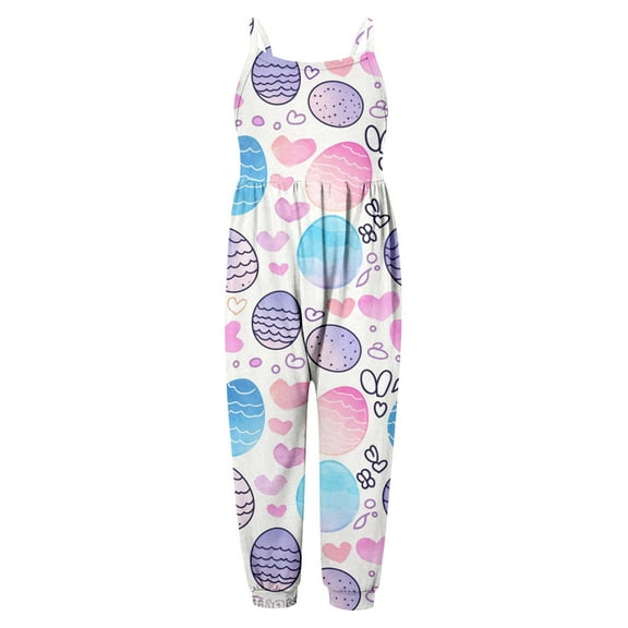 Easter Romper Girls Toddler Girl Summer Rompers for Girls Spaghetti Strap Overalls with Side Pockets Girls Clothes Size 4T