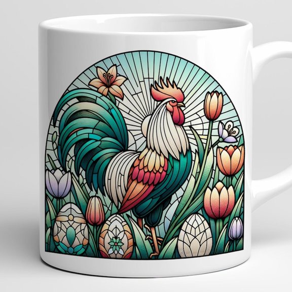 Easter Rooster Mug Wrap Stained Gla1ss Spring Farm Art ( )