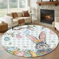 thumbnail image 1 of Easter Round Area Rug 5ft, Spring Rabbit Colorful Eggs Tree Blue White Plaid Washable Non-Slip Circle Rugs for Bedroom Living Room Kitchen, Soft Low Pile Carpet for Dining Room Playroom Nursery, 1 of 9