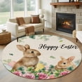 thumbnail image 1 of Easter Round Area Rug 5ft, Spring Watercolor Bunny Eggs Flower Leaf Beige Washable Non-Slip Circle Rugs for Bedroom Living Room Kitchen, Soft Low Pile Carpet for Dining Room Playroom Nursery, 1 of 9