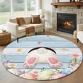 thumbnail image 1 of Easter Round Area Rug 7Ft Washable Circle Rugs for Dorm Laundry Room, Spring Bunny Feet Flowers Eggs Blue Wooden Grain Non-Slip Carpet Floor Mats Indoor Outdoor Carpet Runner Aesthetic Home Decor, 1 of 8
