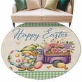 thumbnail image 1 of Easter Round Area Rugs Collection 5', Green Gnomes Eggs Flowers Purple Truck Plaid Non Slip Indoor Circular Throw Runner Rug Floor Mat Carpet for Living Room Dining Table Bedroom Nursery, 1 of 9