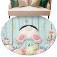 thumbnail image 1 of Easter Round Area Rugs Collection 5', Spring Rabbit Feet Eggs Flower Green Wooden Grain Non Slip Indoor Circular Throw Runner Rug Floor Mat Carpet for Living Room Dining Table Bedroom Nursery, 1 of 9