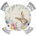 thumbnail image 1 of Easter Round Fitted Tablecloth with Elastic Floral Bunny Tablecloths Spring Flower Rabbit Table Cover for Kitchen Dinner Holiday Party Picnic Indoor Outdoor Fits Tables up to 36"- 44" Diameter, 1 of 6