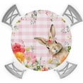 thumbnail image 1 of Easter Round Fitted Tablecloth with Elastic Floral Bunny Tablecloths Spring Pink Buffalo Plaid Table Cover for Kitchen Dinner Holiday Party Picnic Indoor Outdoor Fits Tables up to 45"- 52" Diameter, 1 of 6