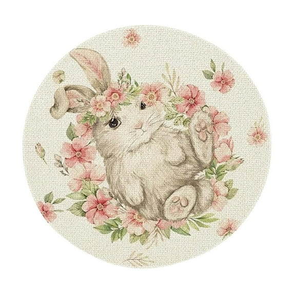 Easter Round Placemats, 15.7 Inch Colored Buffalo Plaid Bunnys Flowers Spring Round Table Mats for Easter Party Dining Decoration