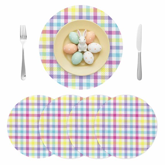 Easter Round Placemats Set of 4 Color Lattice Place Mats Spring Woven Placemat Rainbow Check Plaid Buffalo Circle Braided Table Mat for Kitchen Dining Table Party Home Decor 15 Inch