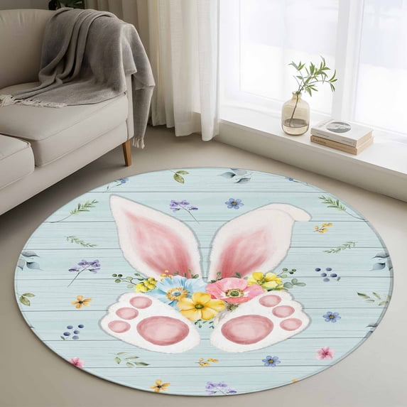 Easter Round Rug 3.3ft Washable Circle Entryway Rugs Non Slip Spring ...