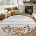 thumbnail image 1 of Easter Round Rug 7ft Washable Circle Rugs Non Slip Retro Spring Bunny Eggs Tulip Farm Wooden Grain Large Area Rug Indoor Floor Carpet for Bedroom Kitchen Living Room Home Office Dining Room Nursery, 1 of 8