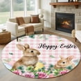 thumbnail image 1 of Easter Round Rug 7ft Washable Circle Rugs Non Slip Spring Watercolor Bunny Eggs Flower Leaf Pink Plaid Large Area Rug Indoor Floor Carpet for Bedroom Kitchen Living Room Home Office Dining Room, 1 of 8