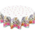thumbnail image 1 of Easter Round Tablecloth 60 Inch Cute Bunny Floral Easter Tablecloth Spring Holiday Rabbits Washable Polyester Table Cloth Farmhouse Table Cover for Kitchen Dining Room Party Indoor Outdoor Decor, 1 of 6