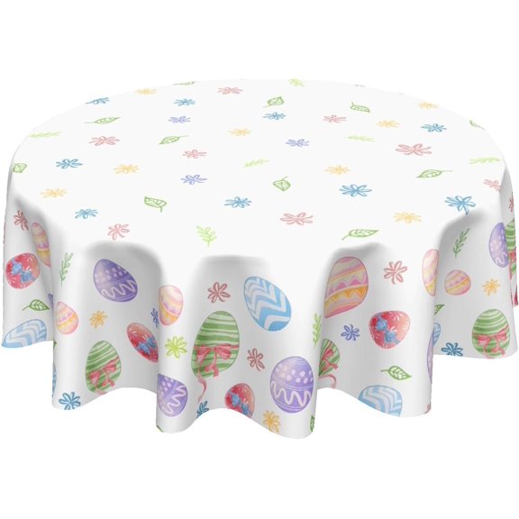 Easter Round Tablecloth 60 Inch Easter Egg Floral Printed Table Cloth Rustic Farmhouse Polyester Table Cover for Party Kitchen Dining Room Home Decor